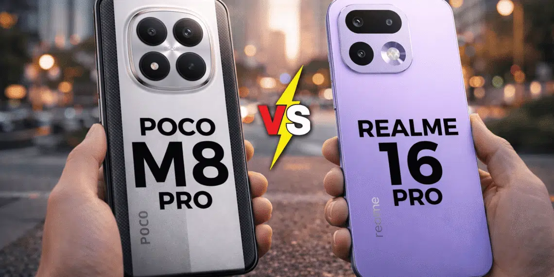 Comparación de dos smartphones mostrando resultados de una prueba tecnológica en pantalla