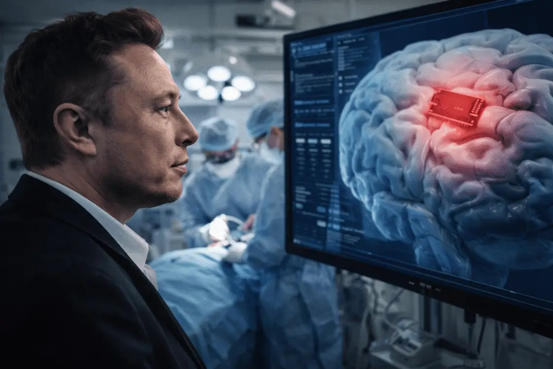 Implante cerebral Neuralink conectado al cerebro humano mostrando cómo los usuarios controlan dispositivos con la mente en 2026