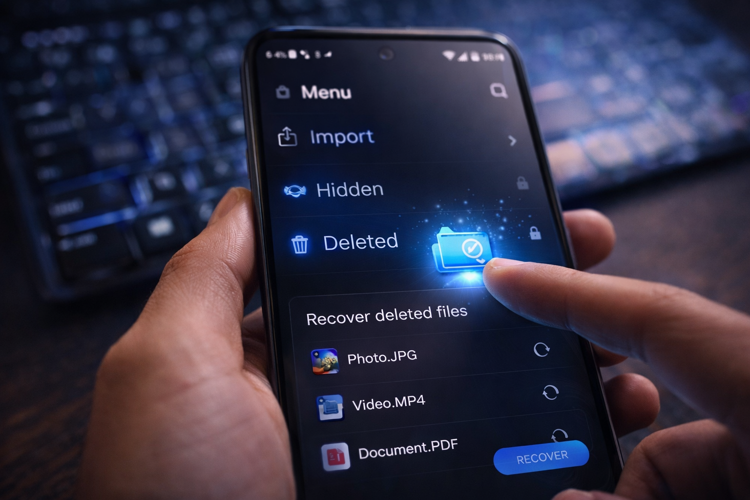 Usuario recuperando archivos borrados en Android mediante métodos forenses y aplicaciones especializadas