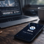 Aplicación Sora en un teléfono móvil mostrando la generación de videos con inteligencia artificial desde texto en 2026