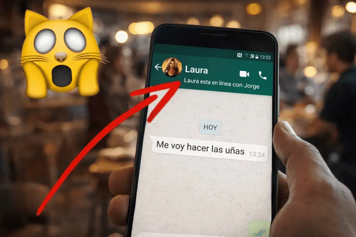 Truco oculto de WhatsApp que muestra cuando un contacto está en línea con otra persona, enfocado en privacidad y control del uso en 2026