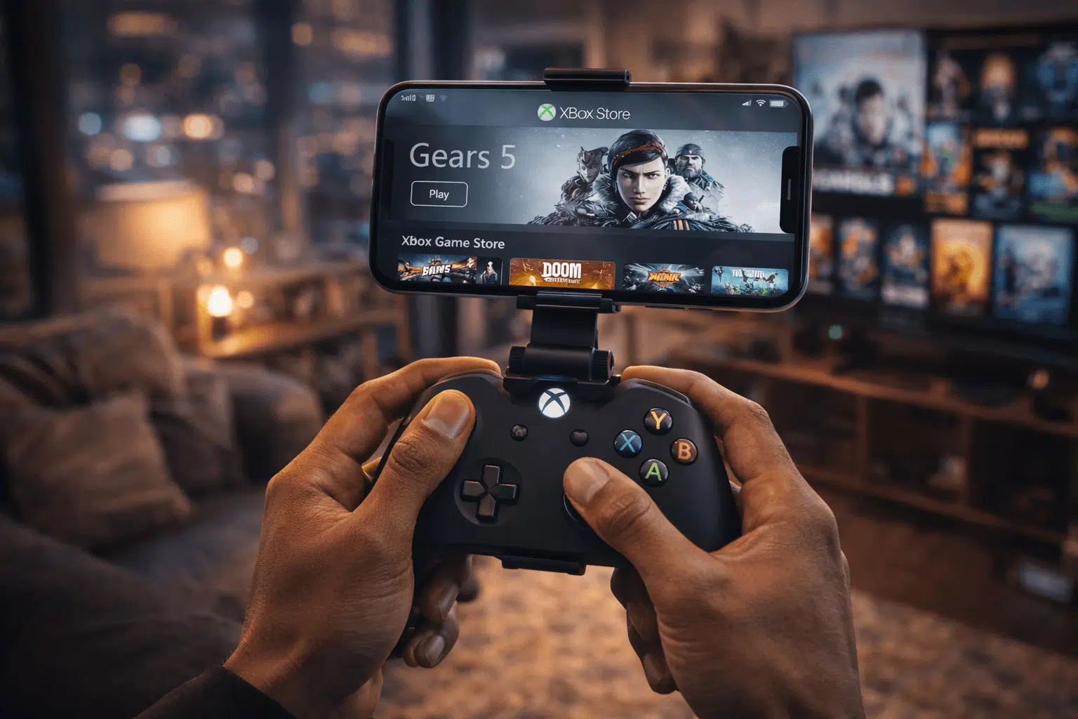 suario jugando títulos de Xbox en un iPhone mediante la nueva tienda oficial de Xbox en iOS en 2026
