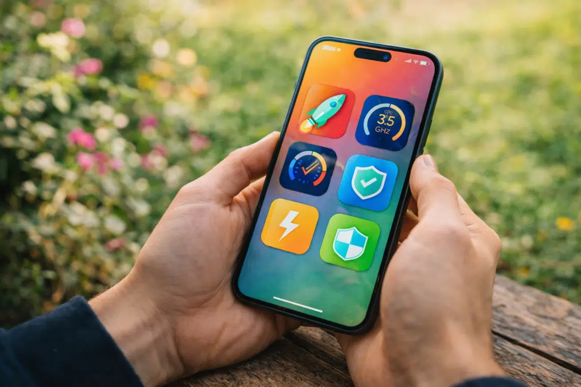 Persona usando un móvil Android con apps abiertas para acelerar Android y mejorar el rendimiento del teléfono.