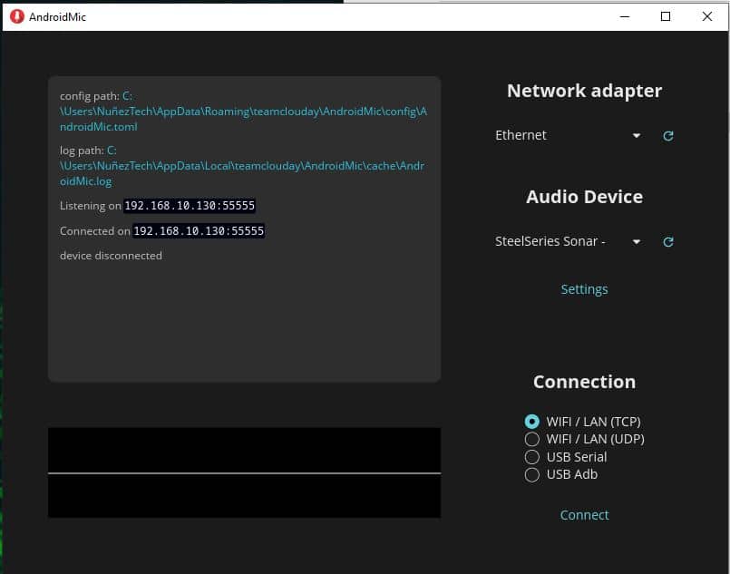 Interfaz de conexión PC AndroidMic