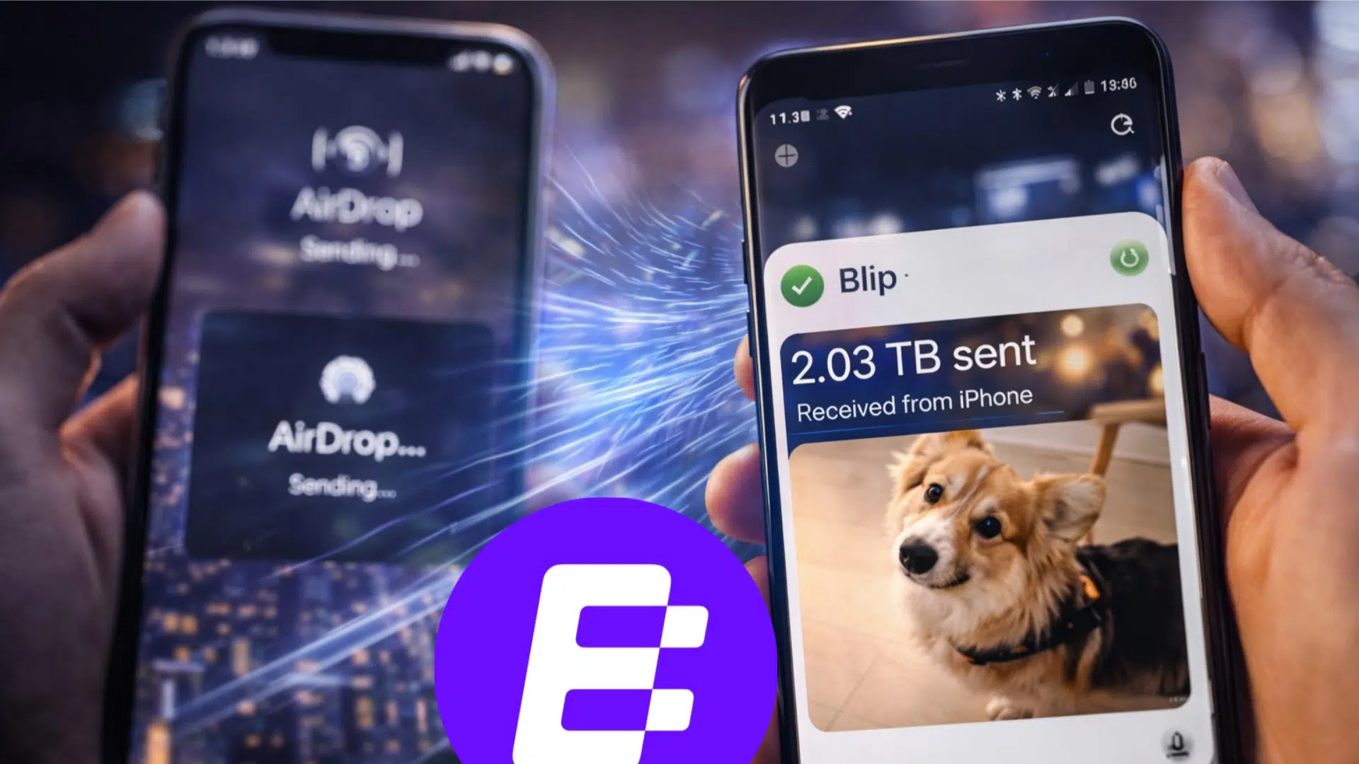 Blip transfiriendo terabytes de archivos entre un Android y un iPhone superando a AirDrop