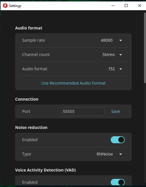Configuración de salida de audio en AndroidMic PC