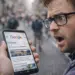 Hombre sorprendido mirando Google Discover en su móvil tras un google discover core update que cambia el feed de noticias.