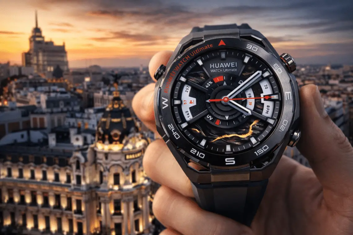Smartwatch de Huawei fabricado en metal líquido presentado en Madrid, diseño premium ultra resistente que desafía al titanio