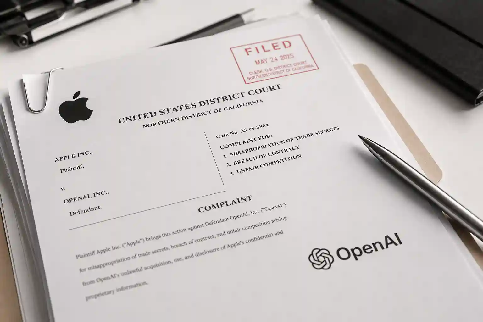 Documento judicial de la demanda de Apple contra OpenAI