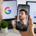 Persona grabando un video selfie en el móvil para la recuperación de una cuenta de Google.