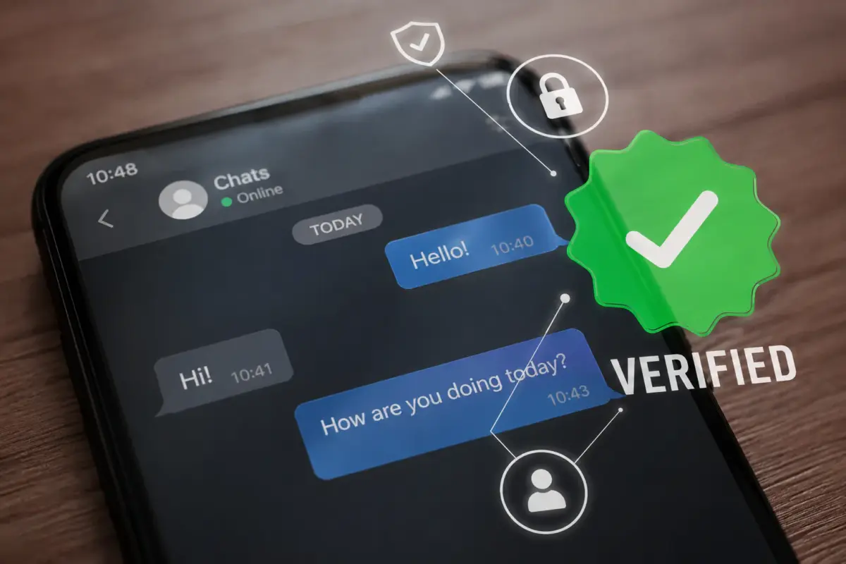 Deepfake: por qué un chat o una foto ya no prueban nada 2 Smartphone con una conversación de chat y un sello verificado que simboliza la autenticidad de la evidencia digital ante los deepfakes.